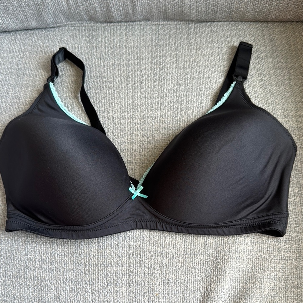 Black and Blue Full Coverage Bra with Adjustable Straps